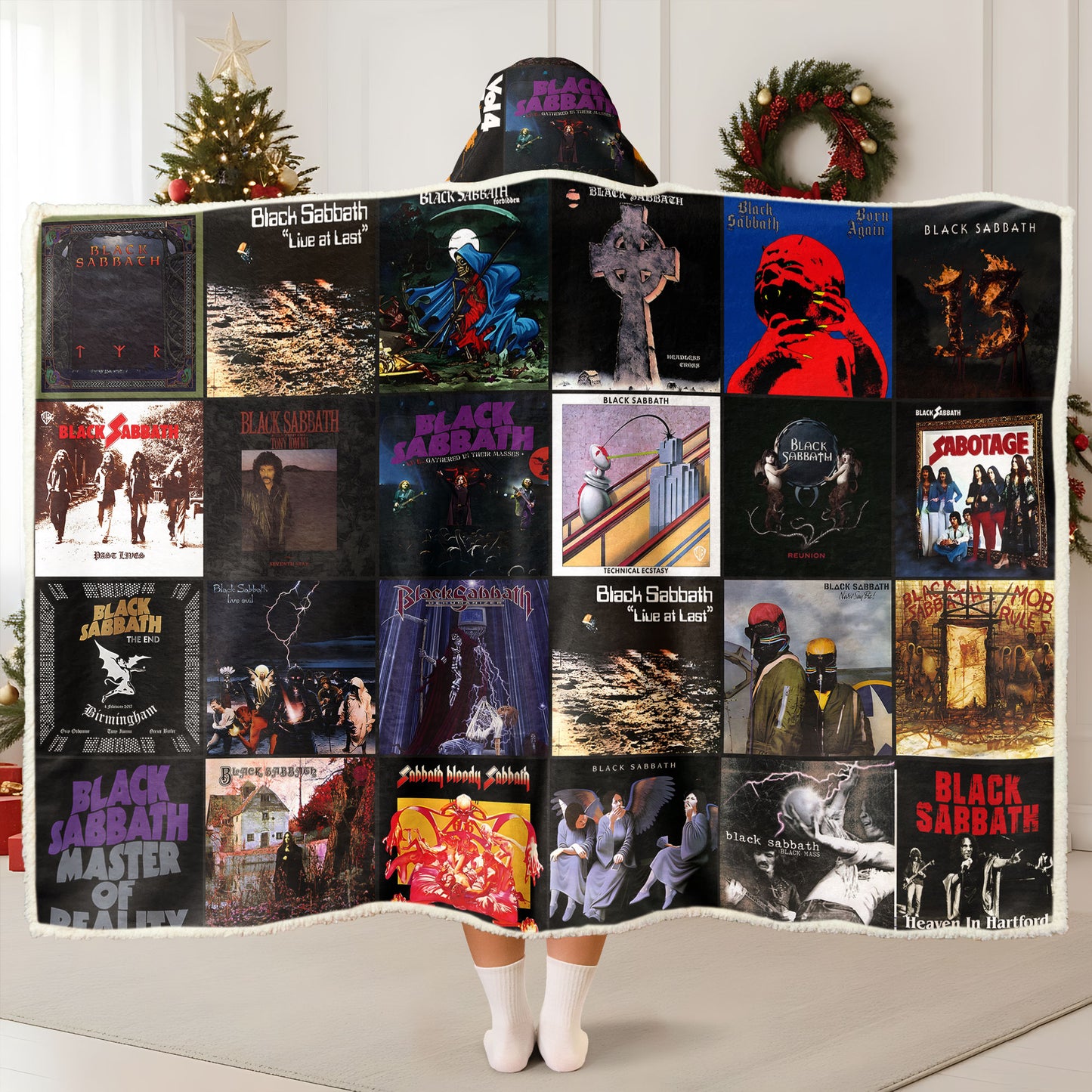 Black Sabbath Wearable Hooded Blanket – Ultimate Album Cover Collage Gift