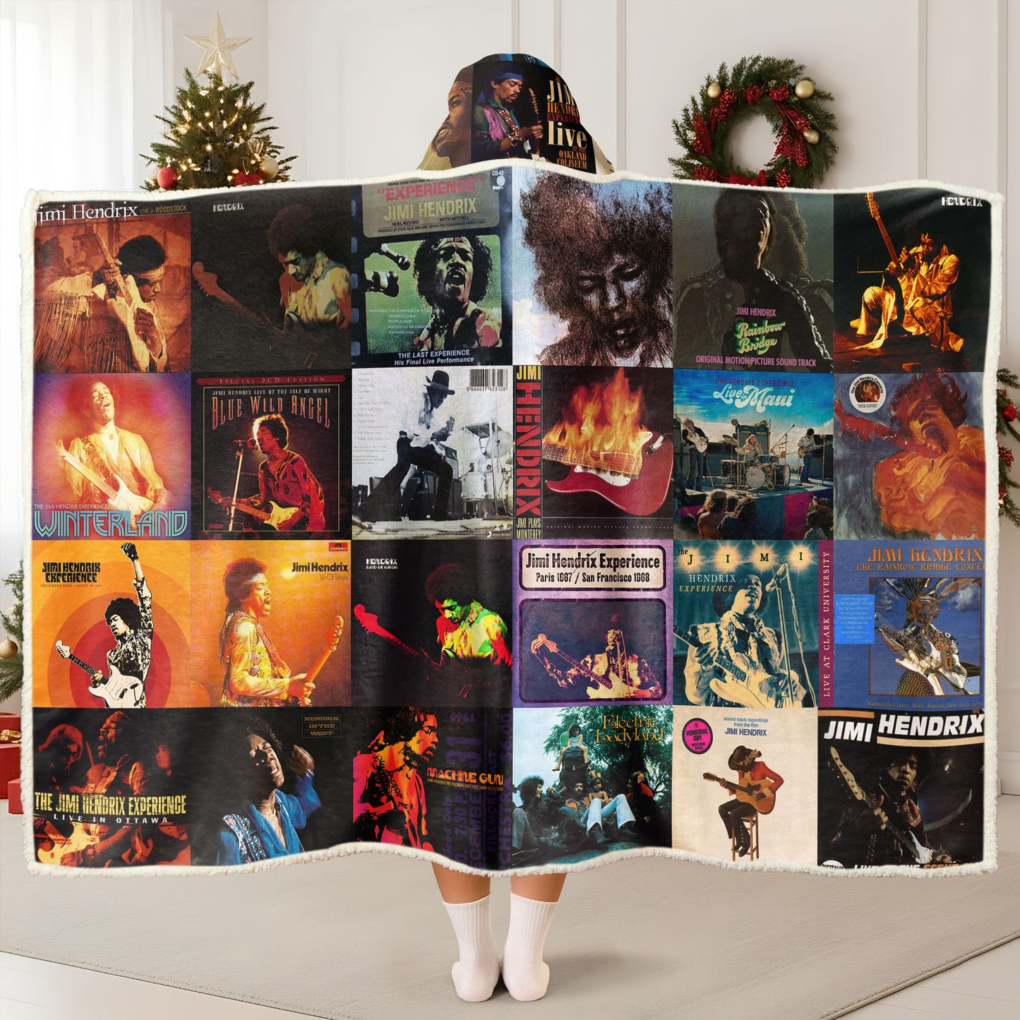 Jimi Hendrix Wearable Hooded Blanket – Iconic Album Cover Collage Gift