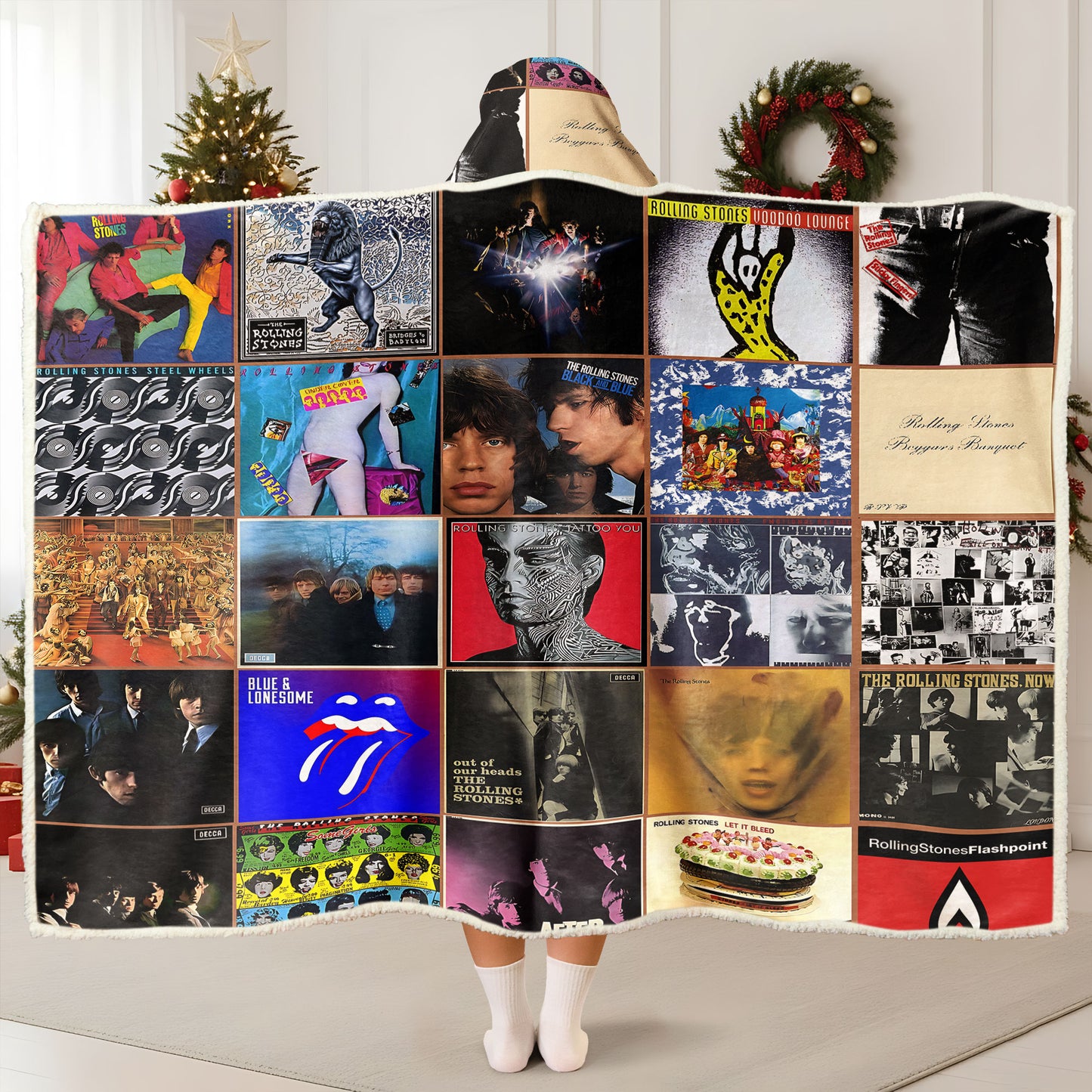 Rolling Stones Wearable Hooded Blanket – Classic Album Cover Collage Gift