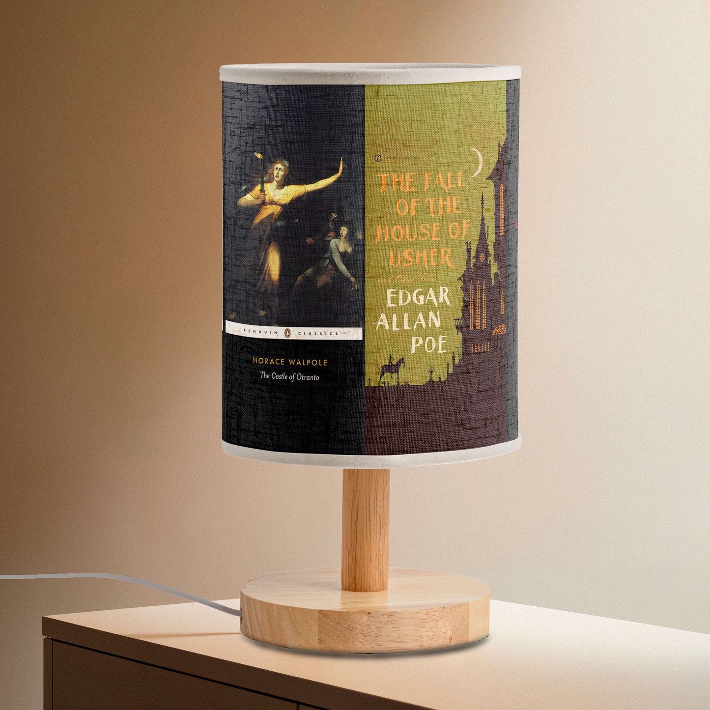 Gothic Literature Table Lamp – Edgar Allan Poe & Horace Walpole Book Cover Design