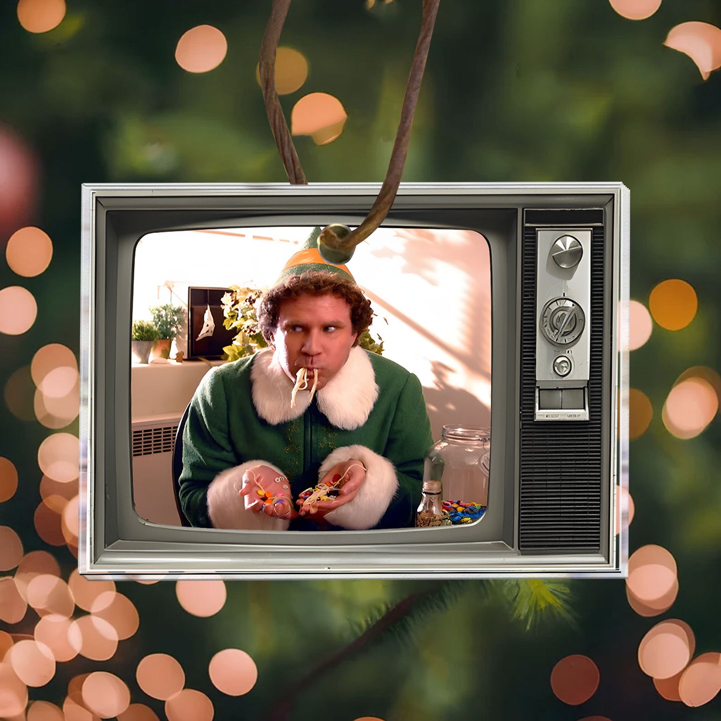 Elf TV Christmas Acrylic Ornament – Retro Holiday Movie Tree Decoration