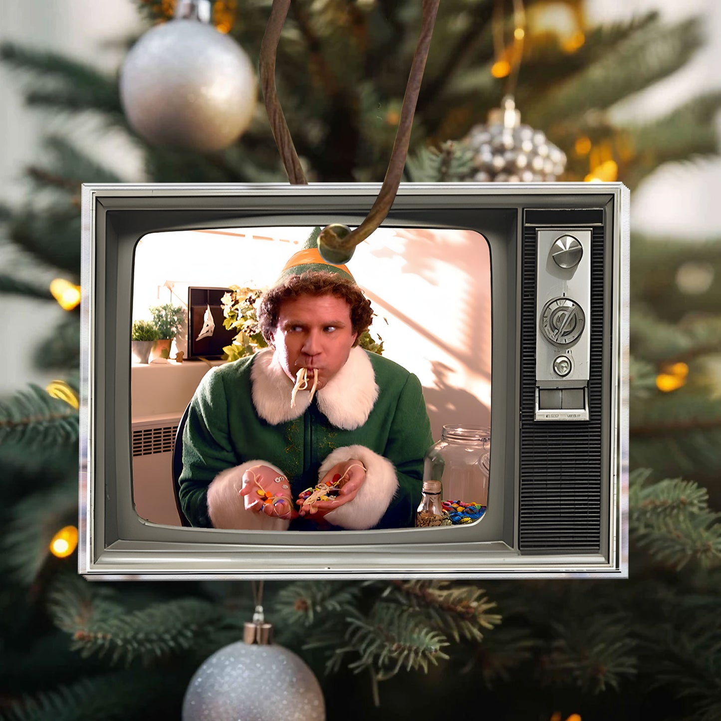 Elf TV Christmas Acrylic Ornament – Retro Holiday Movie Tree Decoration