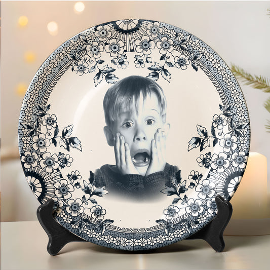 Home Alone Decorative Ceramic Plate – Classic Blue Floral Border