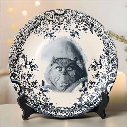 The Grinch Decorative Ceramic Plate – Classic Blue Floral Border