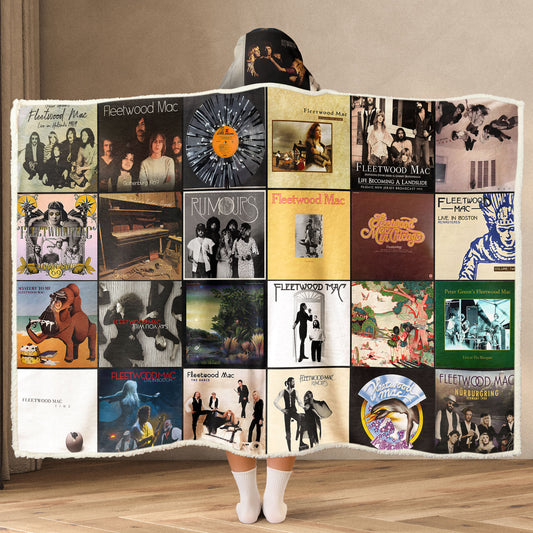 Fleetwood Mac Album Cover Collage Hooded Blanket – Cozy Nostalgic Gift for Music Lovers
