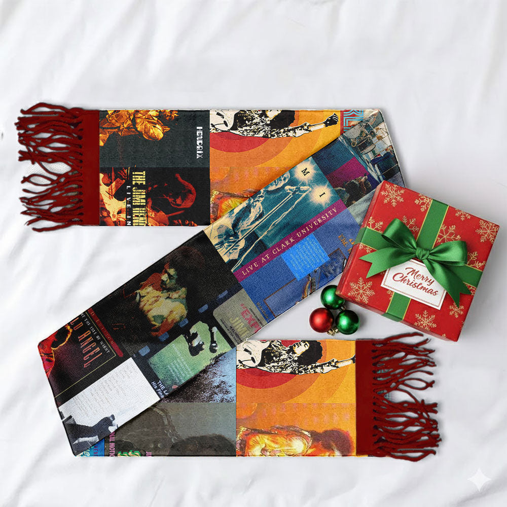 Jimi Hendrix Album Collage Scarf – Psychedelic Rock Fan Gift