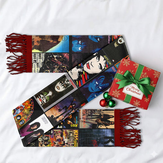 KISS Album Collage Scarf – Retro Rock Fan Gift