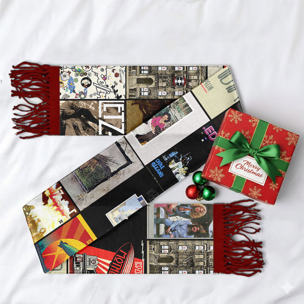 Led Zeppelin Album Collage Scarf – Vintage Rock Fan Gift
