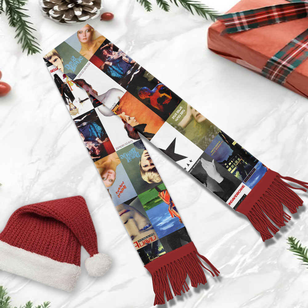 David Bowie Album Collage Scarf – Retro Art Rock Fan Gift