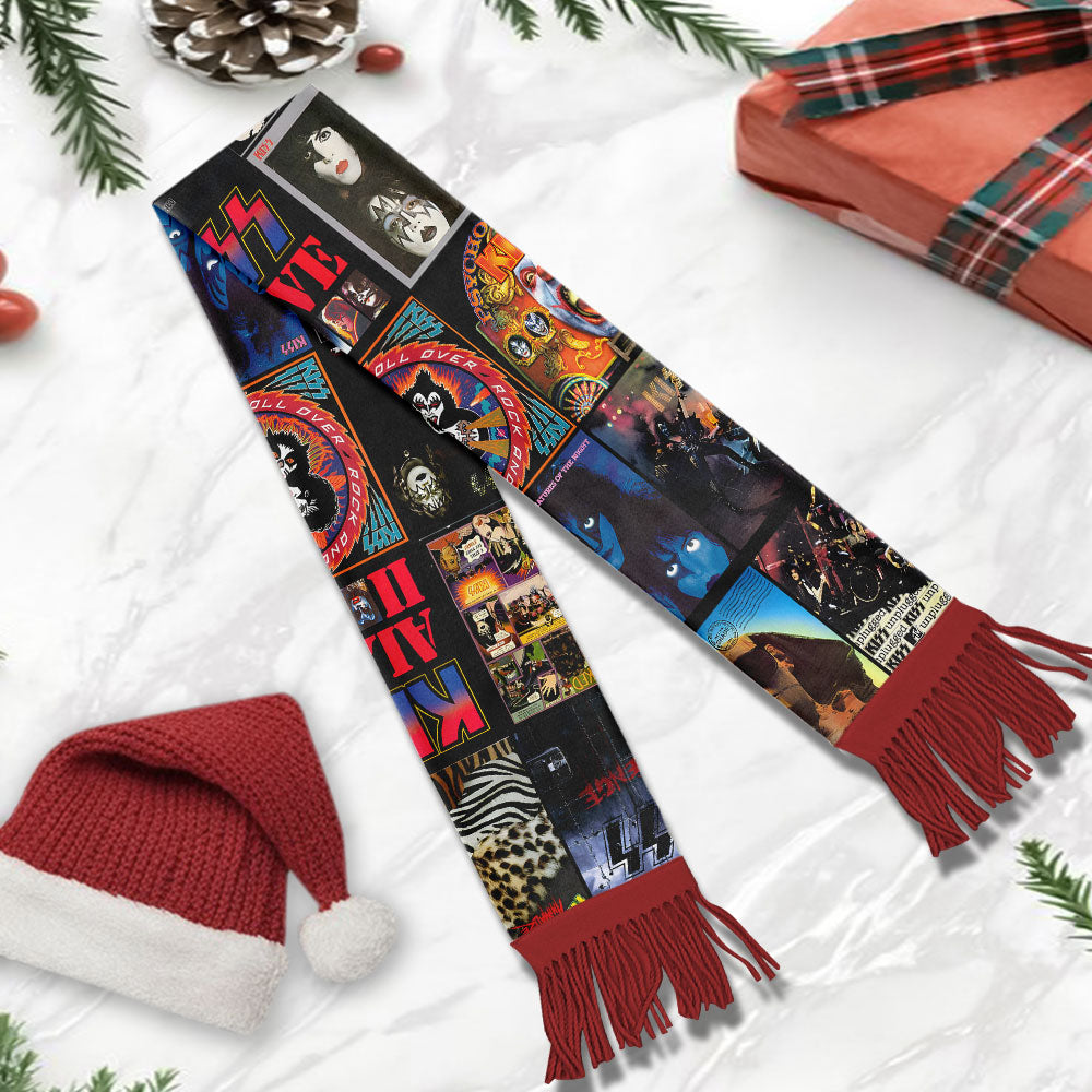 KISS Album Collage Scarf – Retro Rock Fan Gift