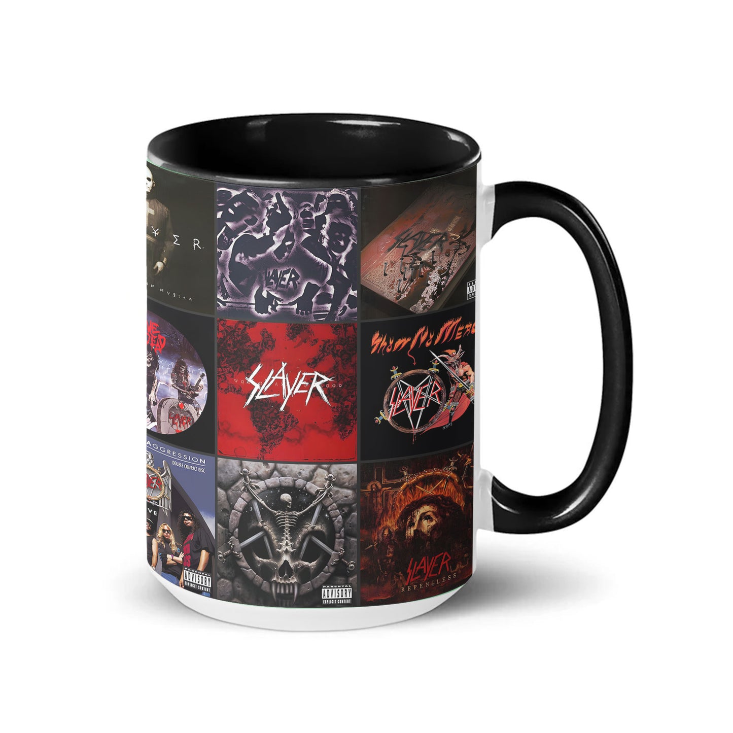 Slayer Album Art Collection Accent Mug for Metal Fans – Heavy Metal Coffee Cup Gift