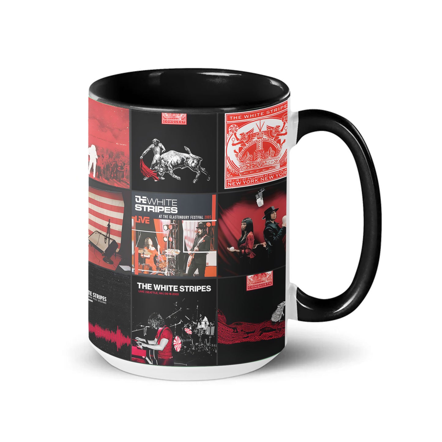The White Stripes Accent Mug – Iconic Red & White Album Cover Collage
