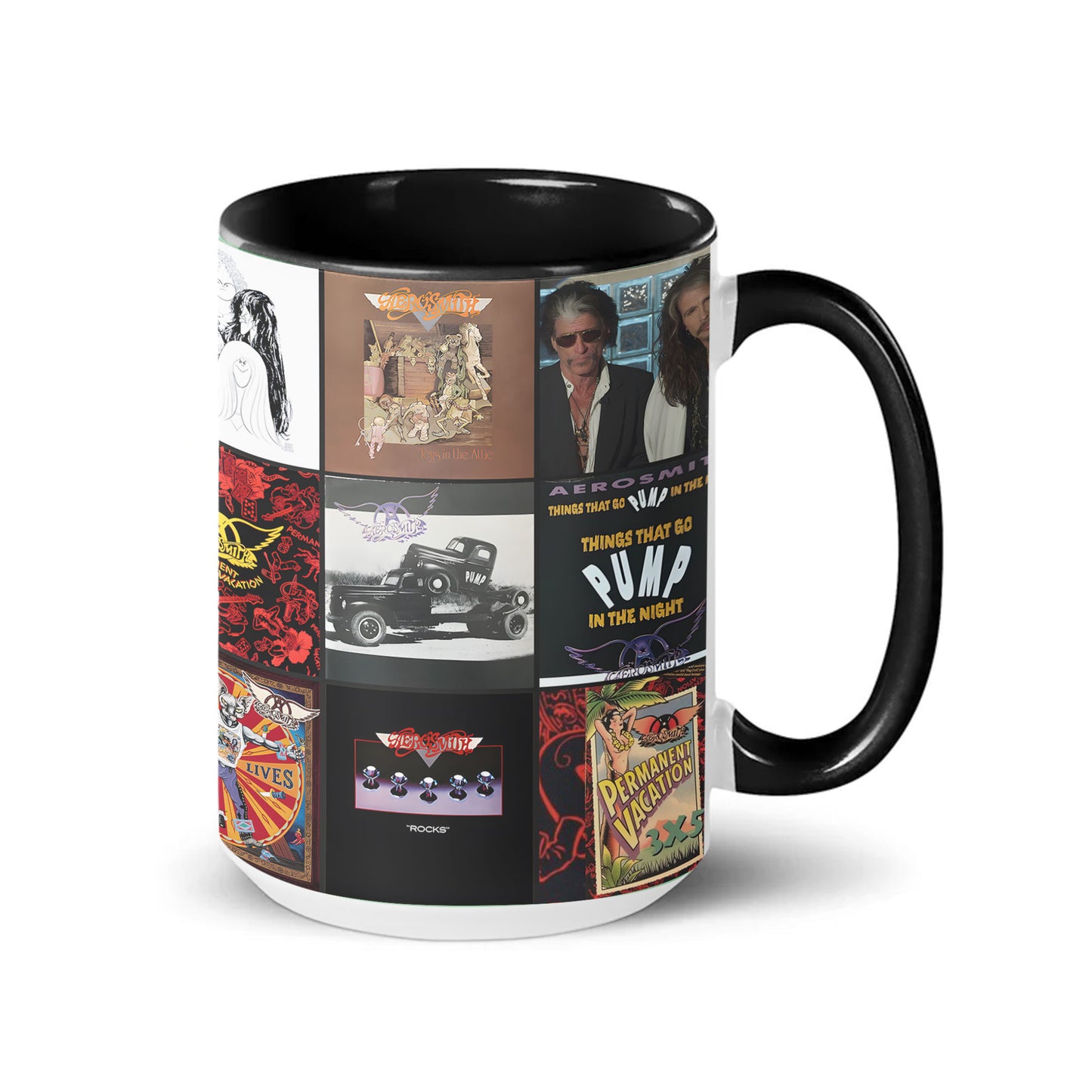 Aerosmith Accent Mug – Classic Album Cover Collage Gift for Music Lovers