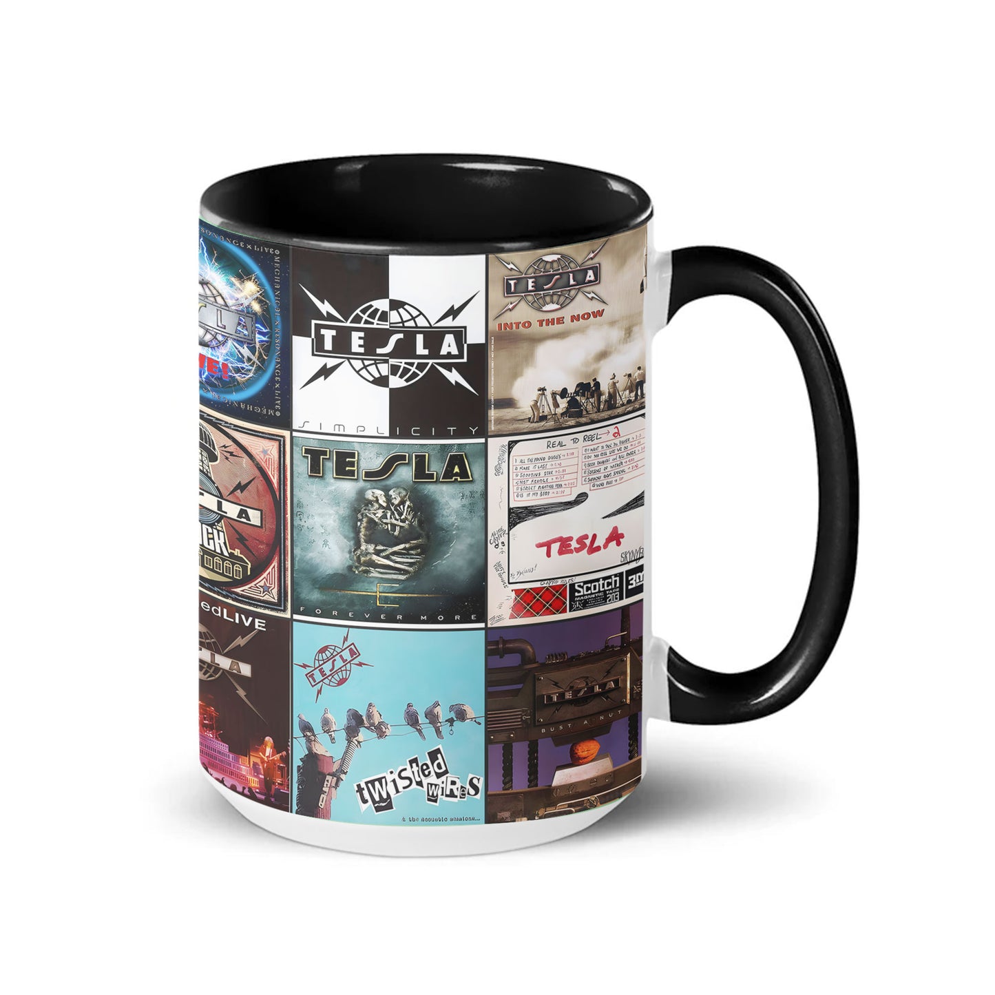 Tesla Band Accent Mug – Iconic Album Cover Collage Gift for Rock Fans