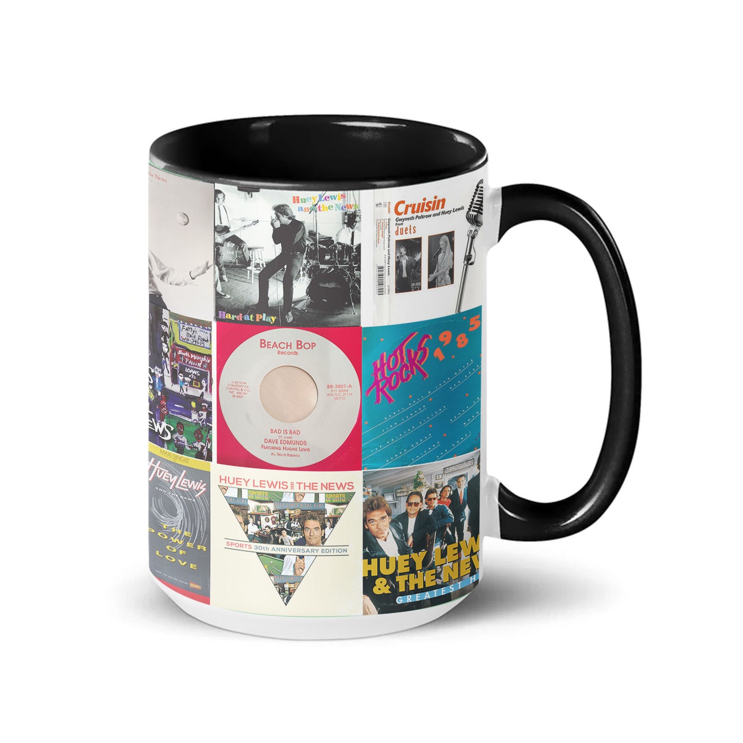 Huey Lewis & The News Accent Mug – Classic Rock Hits Album Collage Gift