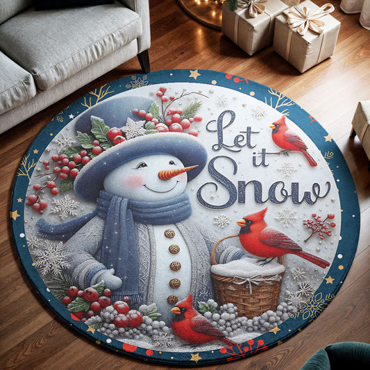 ☃️ Let It Snow Round Rug – Festive Winter Snowman Design ❄️