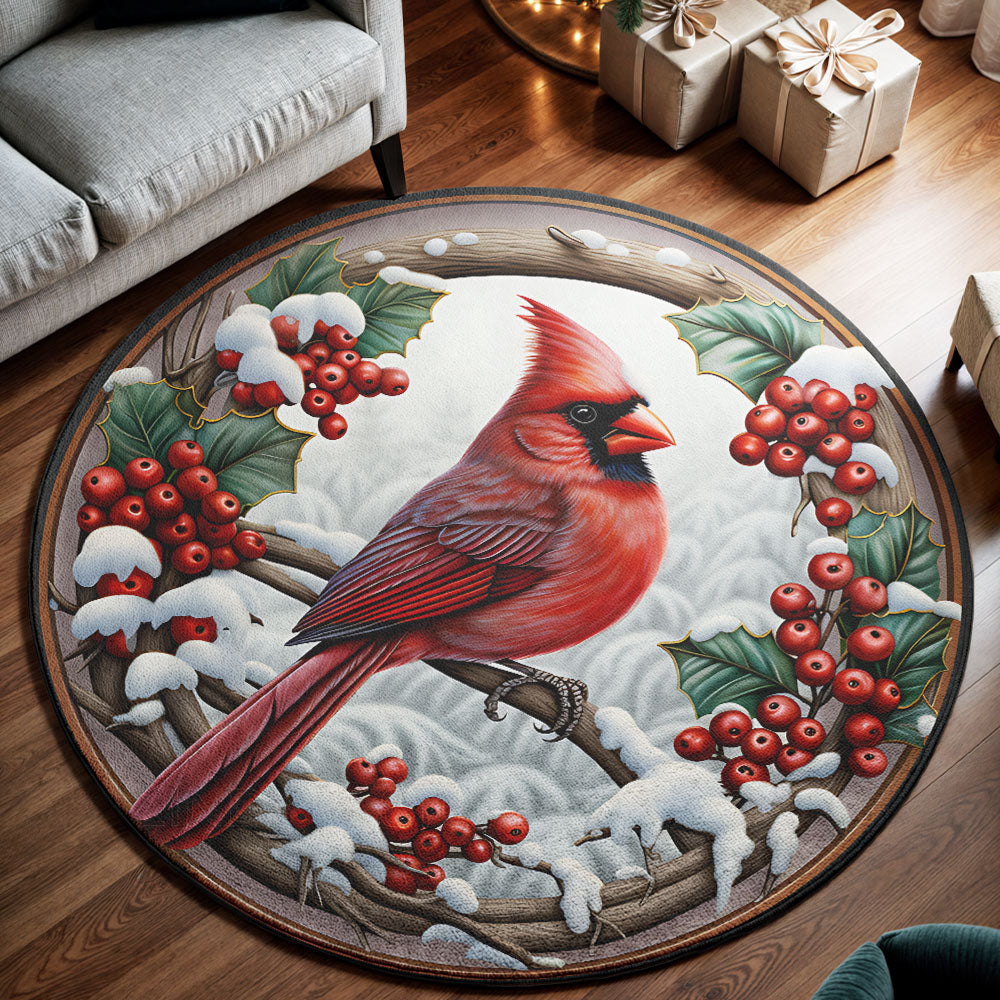❄️ Winter Cardinal Round Rug – Cozy Holiday Accent ❤️