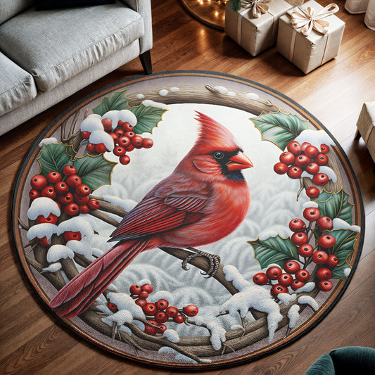 ❄️ Winter Cardinal Round Rug – Cozy Holiday Accent ❤️