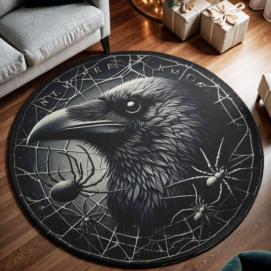 🕷️ Gothic Raven & Spider Web Round Rug – Dark Elegance Collection 🖤