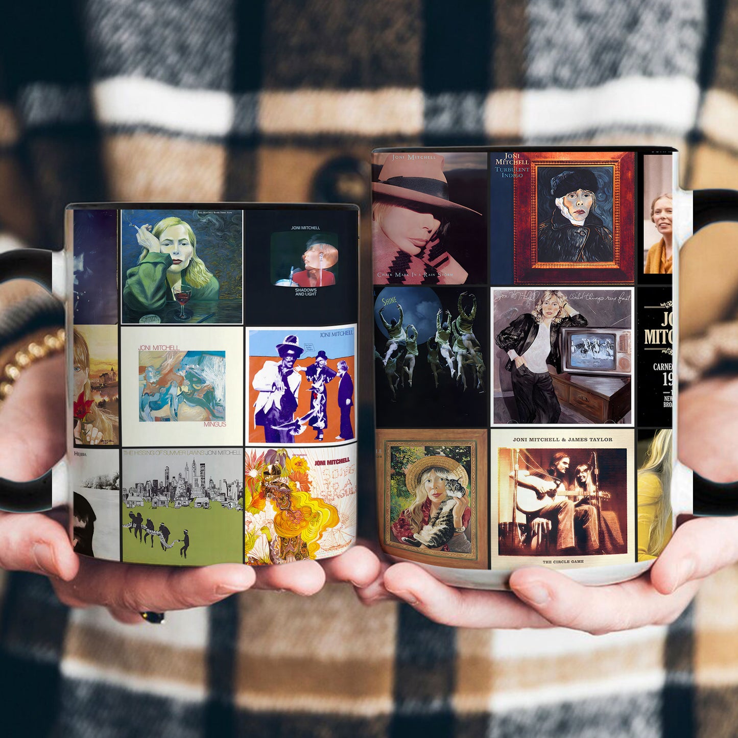 Joni Mitchell Accent Mug – A Folk & Art-Pop Nostalgia Collage