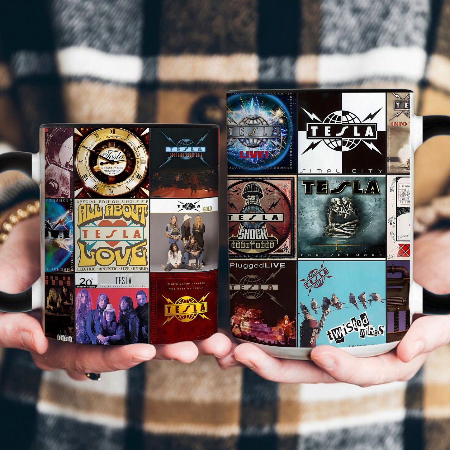 Tesla Band Accent Mug – Iconic Album Cover Collage Gift for Rock Fans