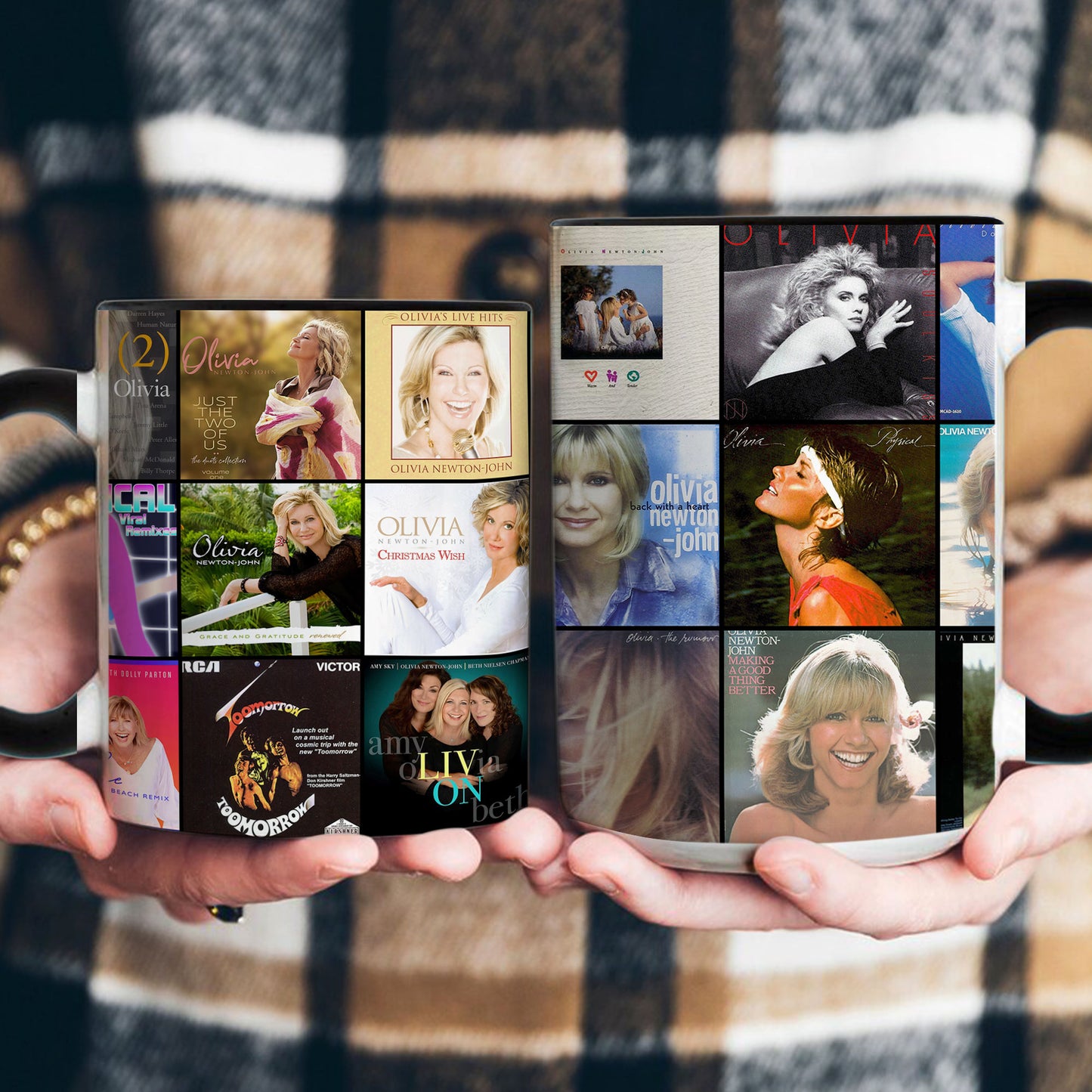 Olivia Newton-John Accent Mug – Classic Album Cover Collage Gift