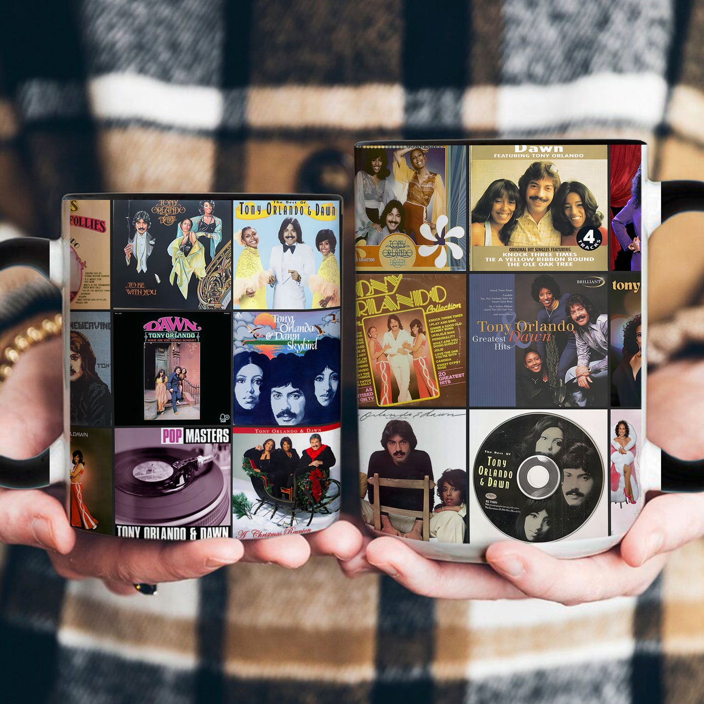 Tony Orlando & Dawn Accent Mug – Pop & Soul Classics Album Collage Gift