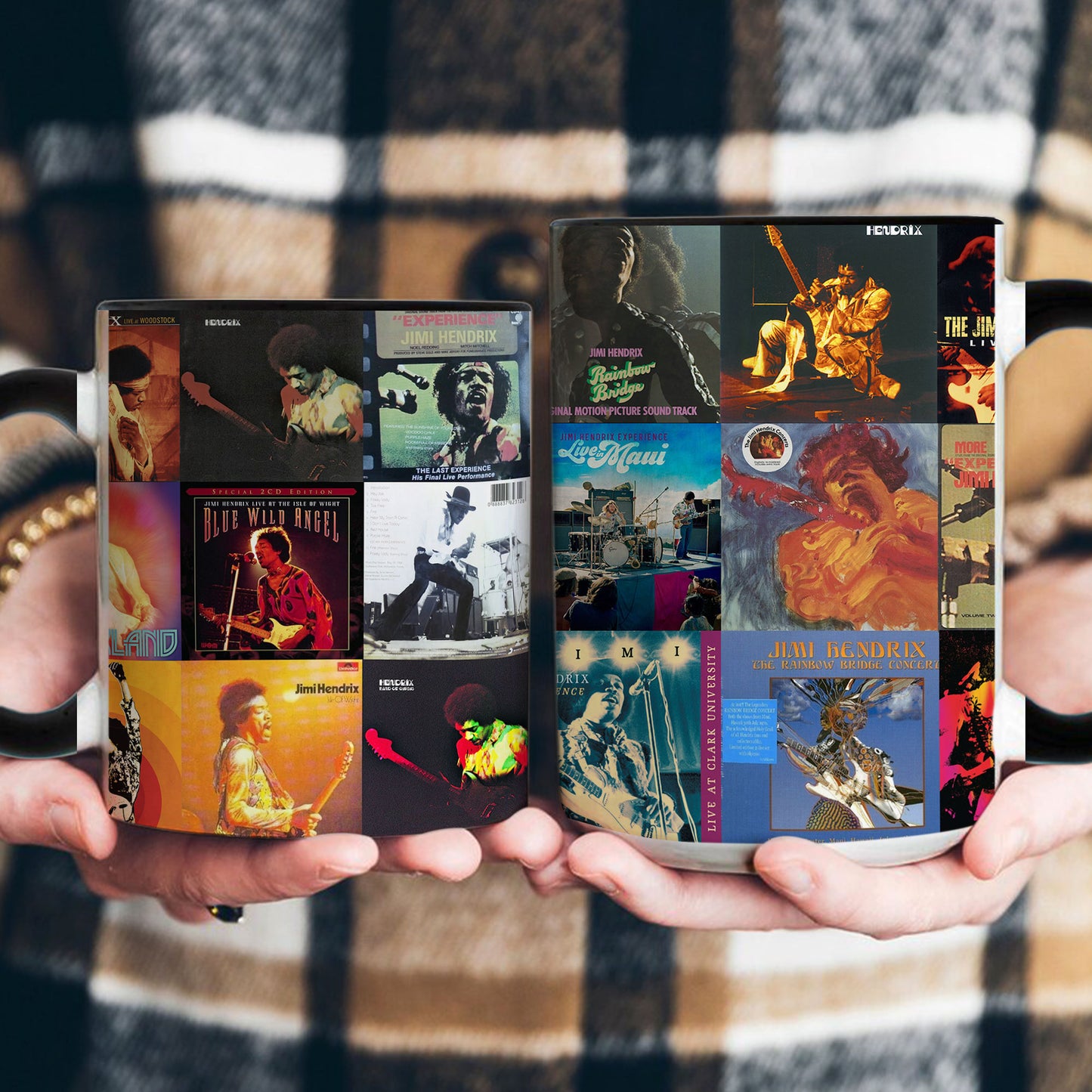 Jimi Hendrix Accent Mug – Classic Album Cover Collage Gift for Music Fans