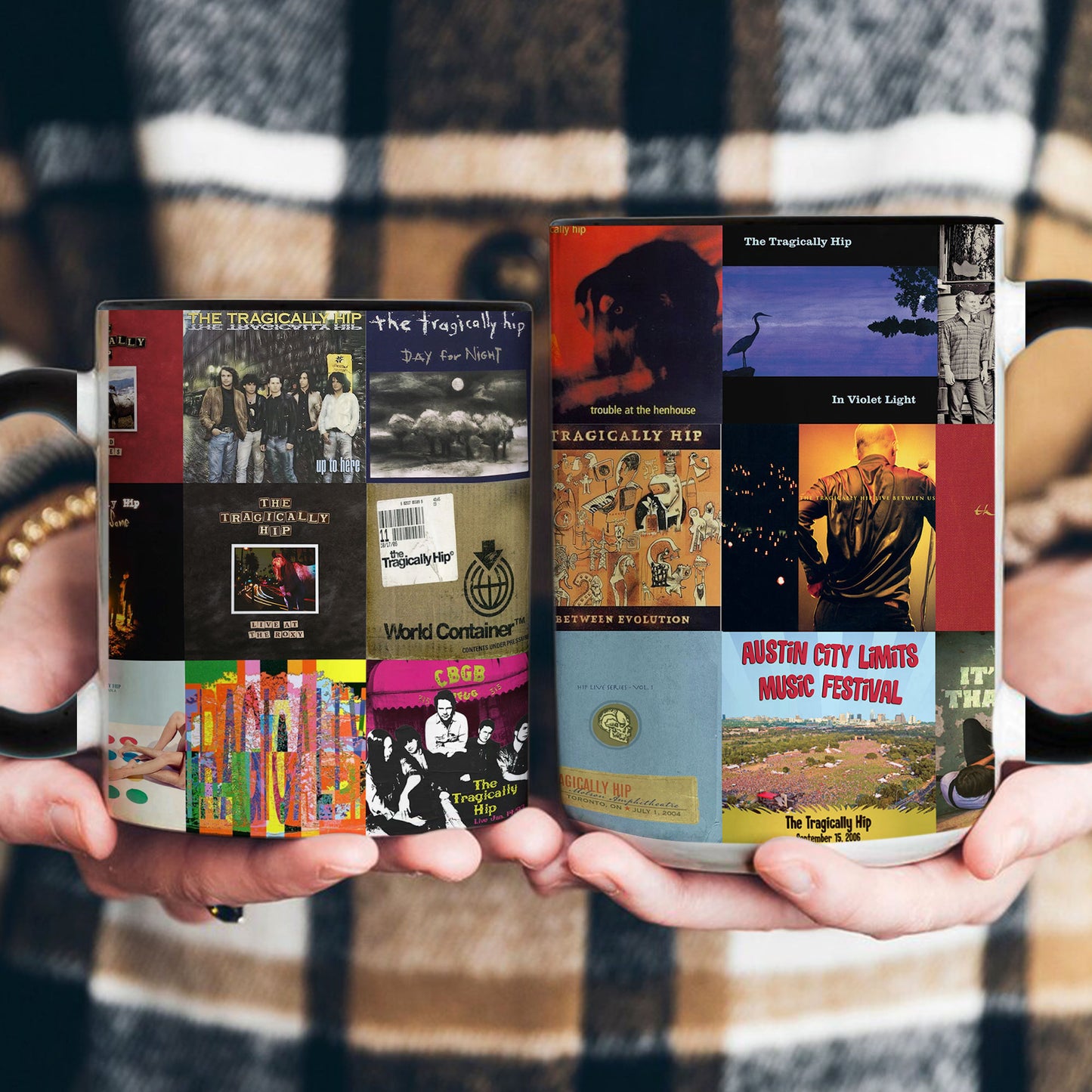 The Tragically Hip Accent Mug - Classic Album Cover Collage for Music Lovers