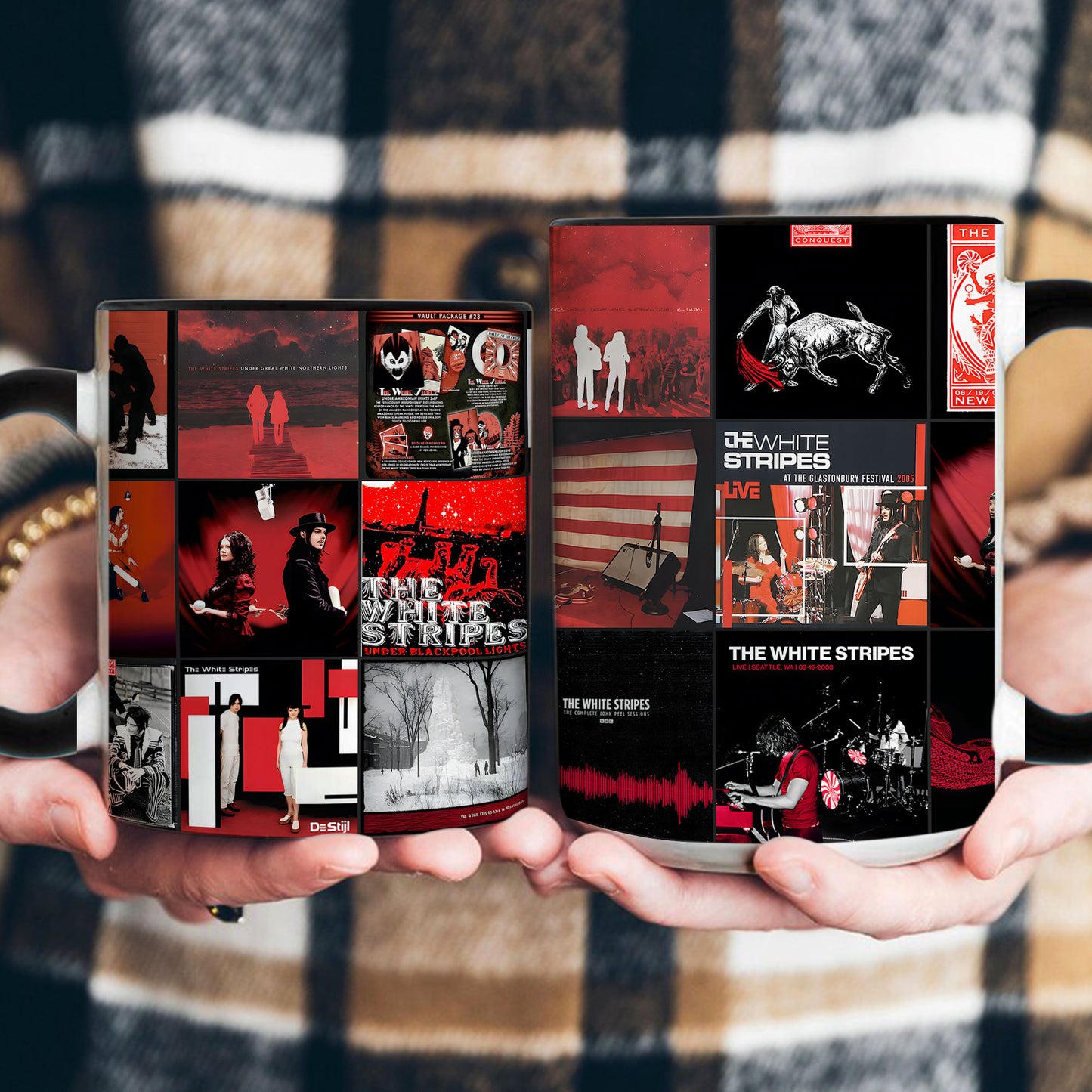 The White Stripes Accent Mug – Iconic Red & White Album Cover Collage