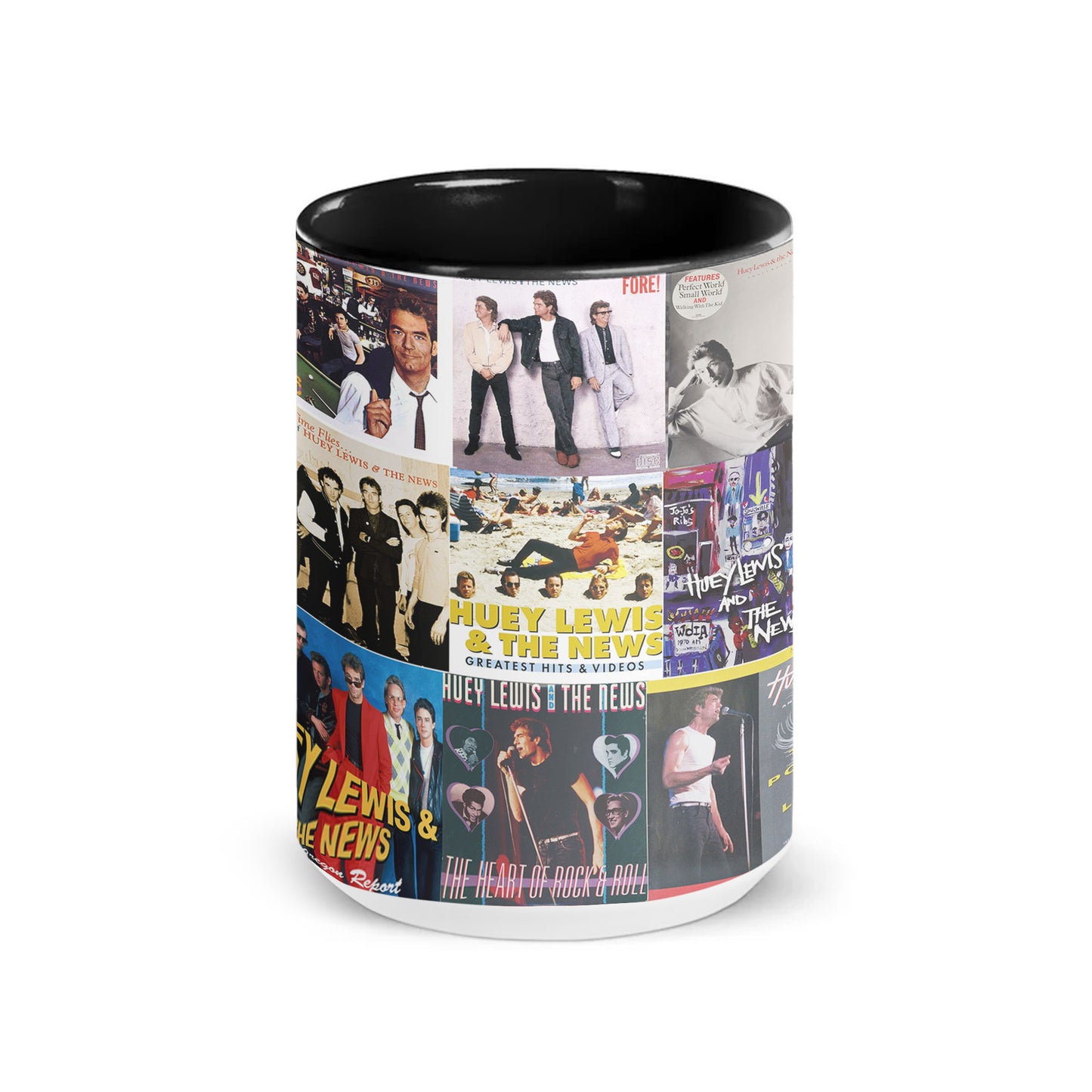 Huey Lewis & The News Accent Mug – Classic Rock Hits Album Collage Gift