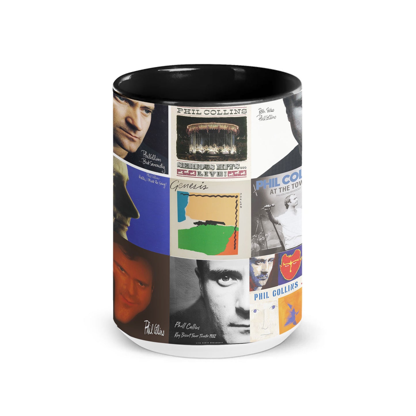 Phil Collins Accent Mug – Timeless Pop & Rock Album Collage Gift