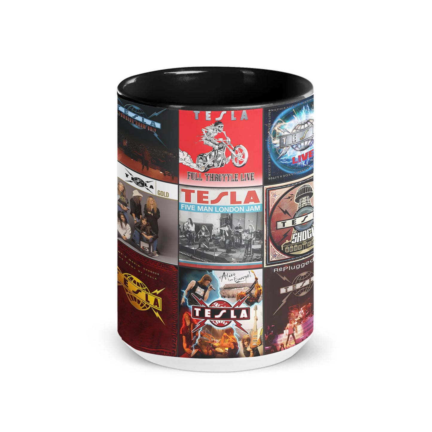 Tesla Band Accent Mug – Iconic Album Cover Collage Gift for Rock Fans