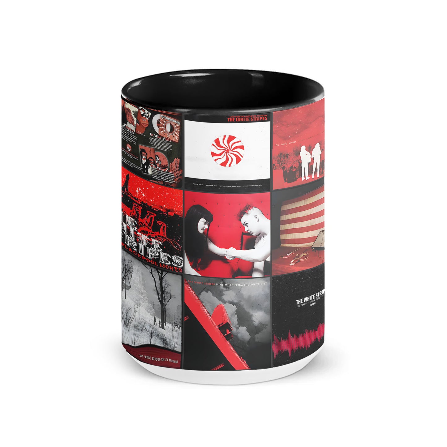 The White Stripes Accent Mug – Iconic Red & White Album Cover Collage