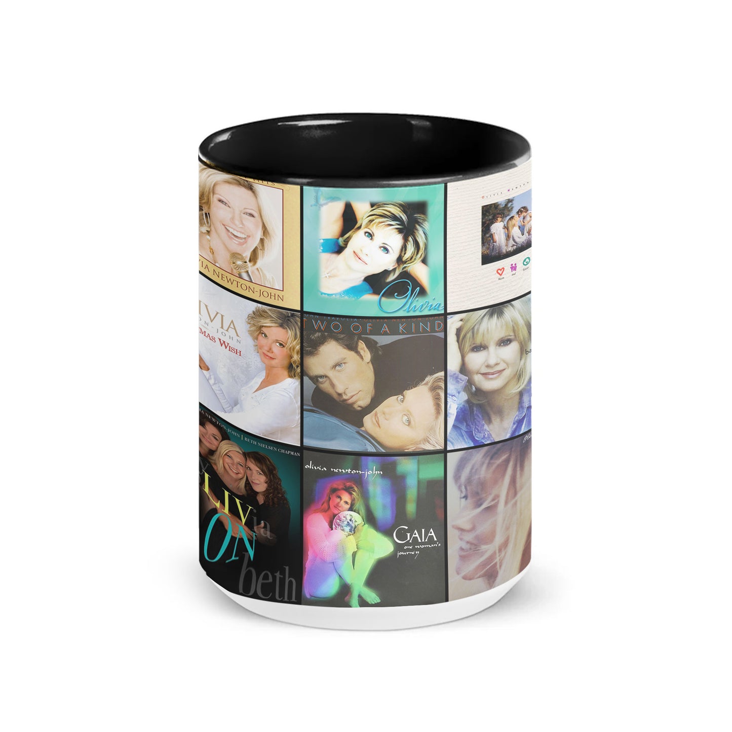 Olivia Newton-John Accent Mug – Classic Album Cover Collage Gift
