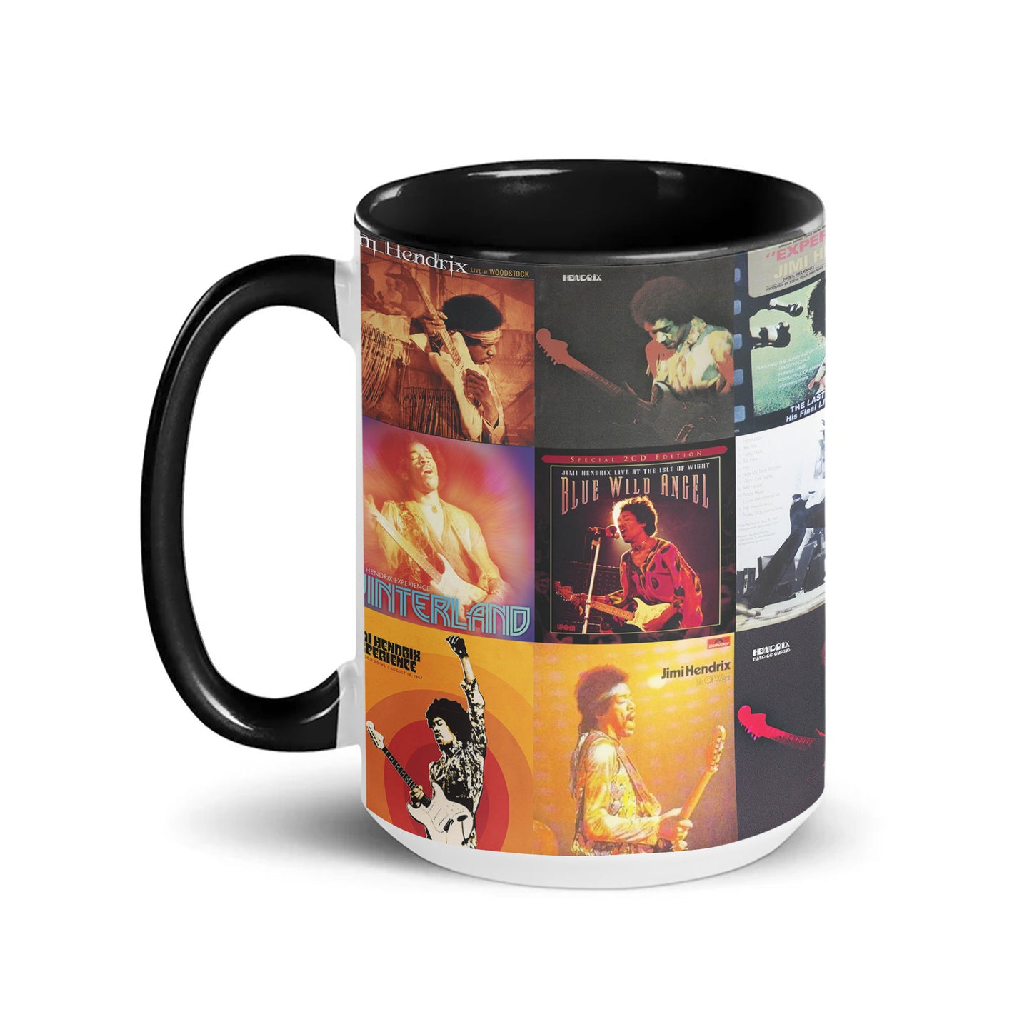 Jimi Hendrix Accent Mug – Classic Album Cover Collage Gift for Music Fans