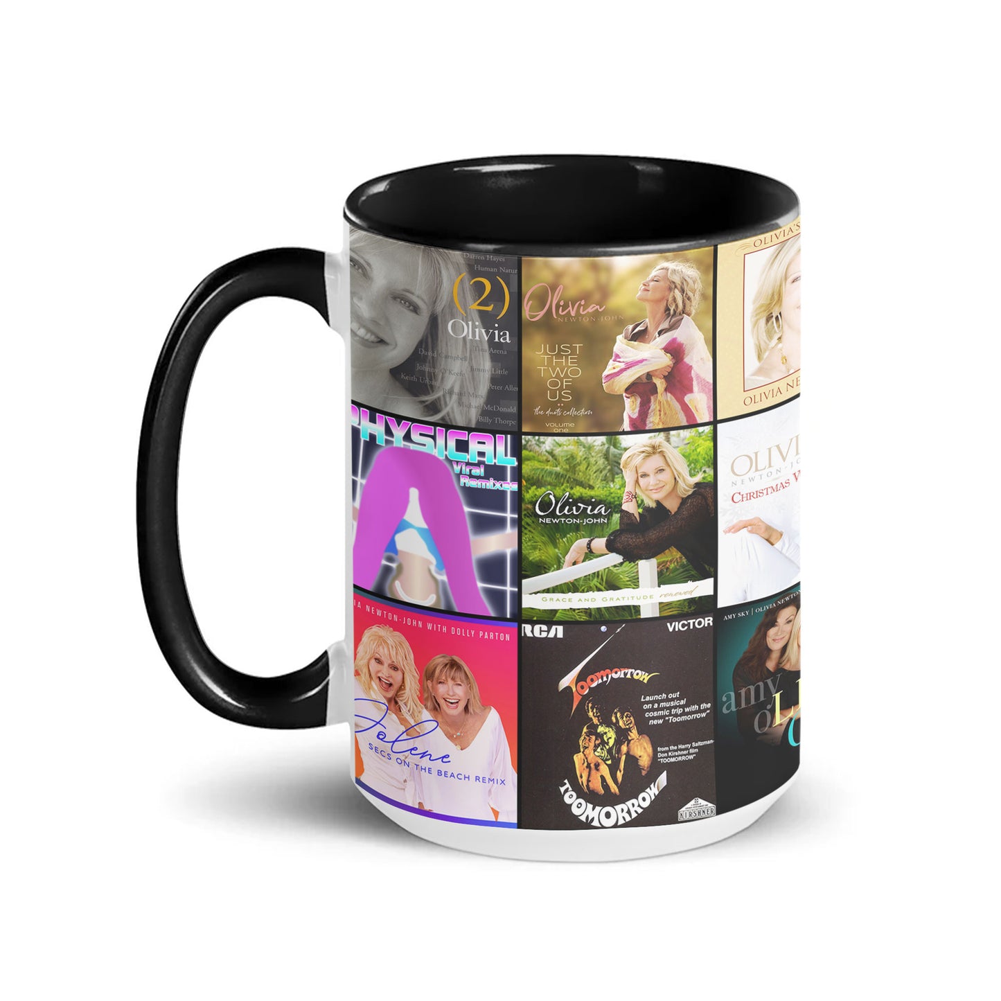 Olivia Newton-John Accent Mug – Classic Album Cover Collage Gift
