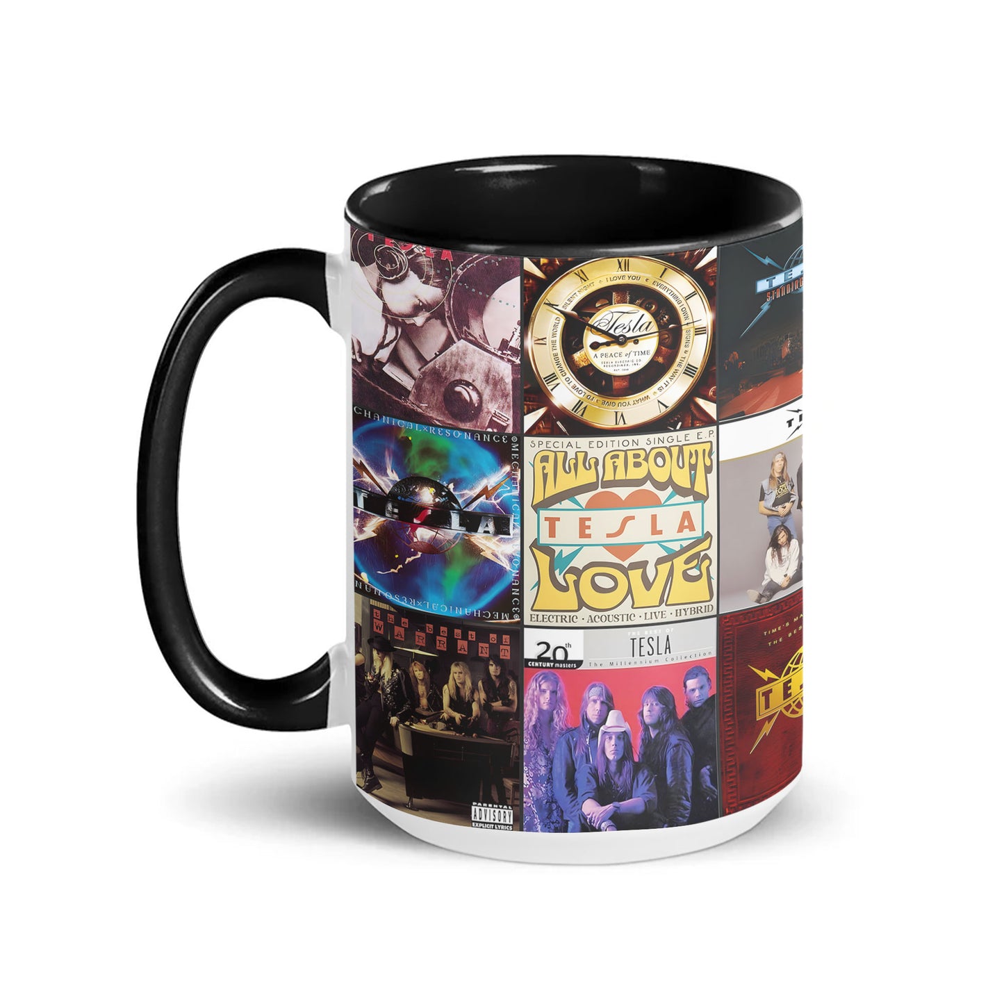 Tesla Band Accent Mug – Iconic Album Cover Collage Gift for Rock Fans