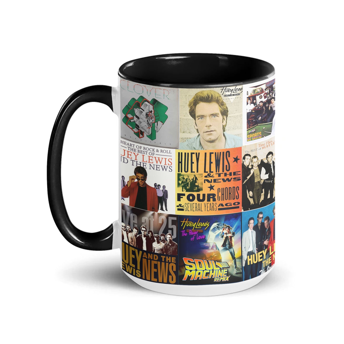 Huey Lewis & The News Accent Mug – Classic Rock Hits Album Collage Gift