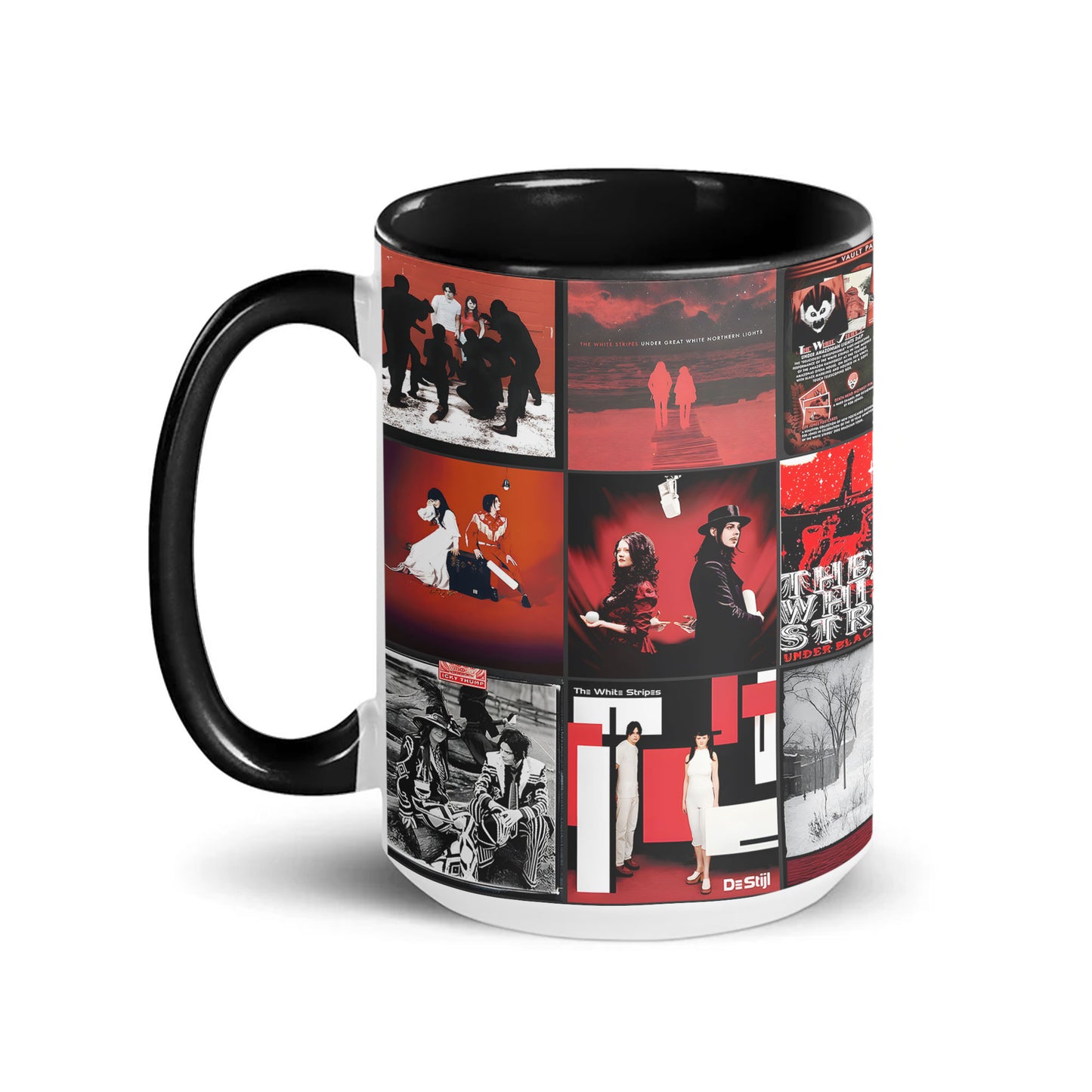 The White Stripes Accent Mug – Iconic Red & White Album Cover Collage