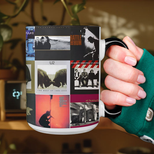 U2 Accent Mug – Classic Album Cover Collage Gift for Rock Fans