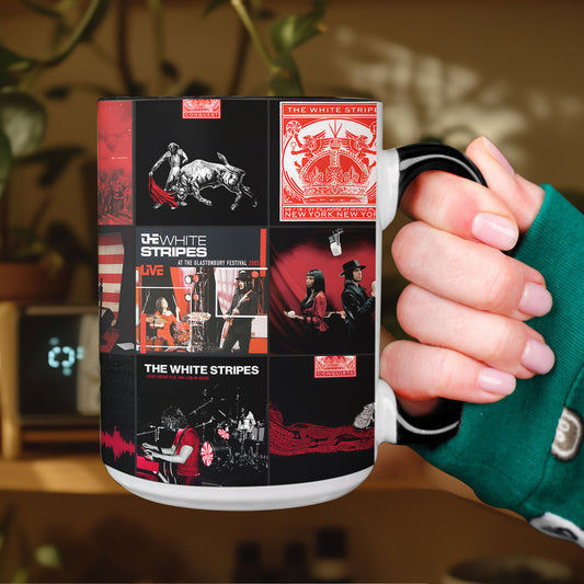 The White Stripes Accent Mug – Iconic Red & White Album Cover Collage