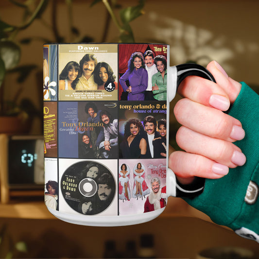 Tony Orlando & Dawn Accent Mug – Pop & Soul Classics Album Collage Gift