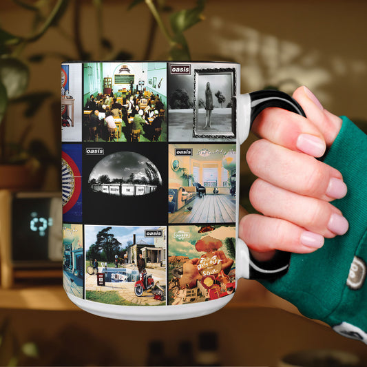 Oasis Accent Mug – Classic Album Cover Collage Gift for Britpop Fans