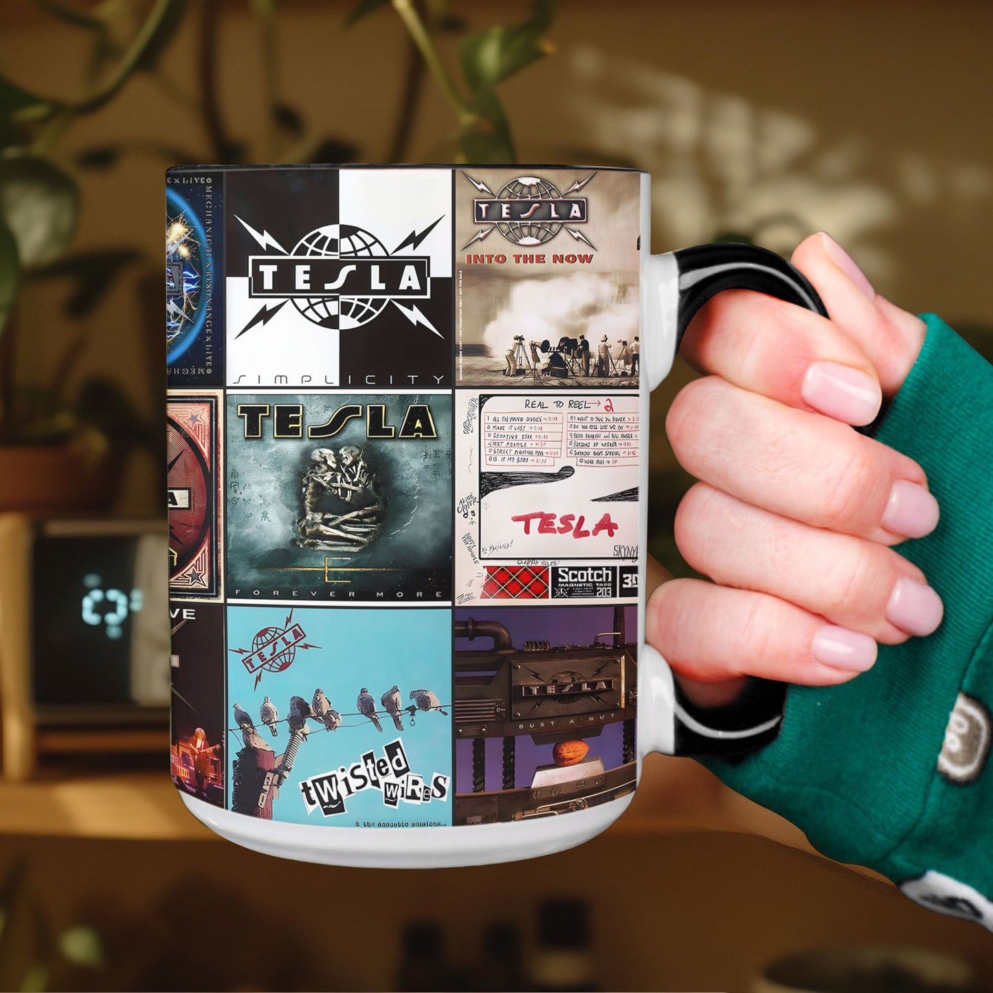 Tesla Band Accent Mug – Iconic Album Cover Collage Gift for Rock Fans