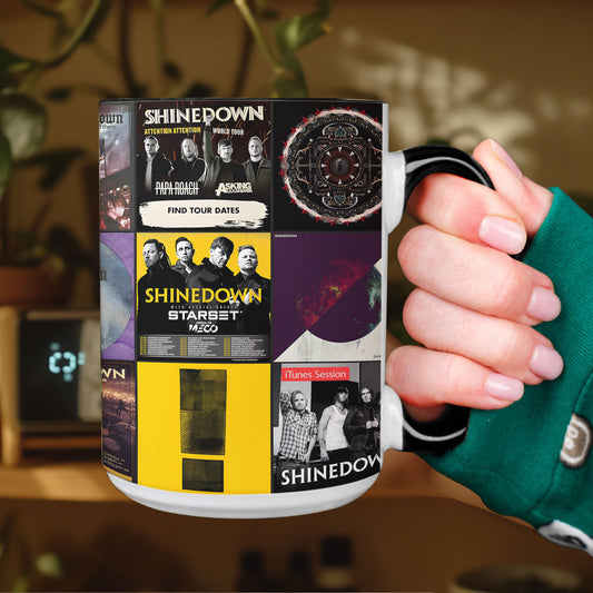 Shinedown Accent Mug – Iconic Album Cover Collage for Rock Fans
