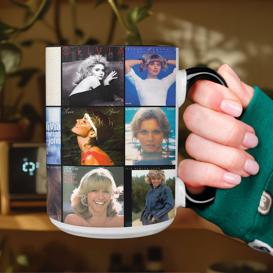 Olivia Newton-John Accent Mug – Classic Album Cover Collage Gift