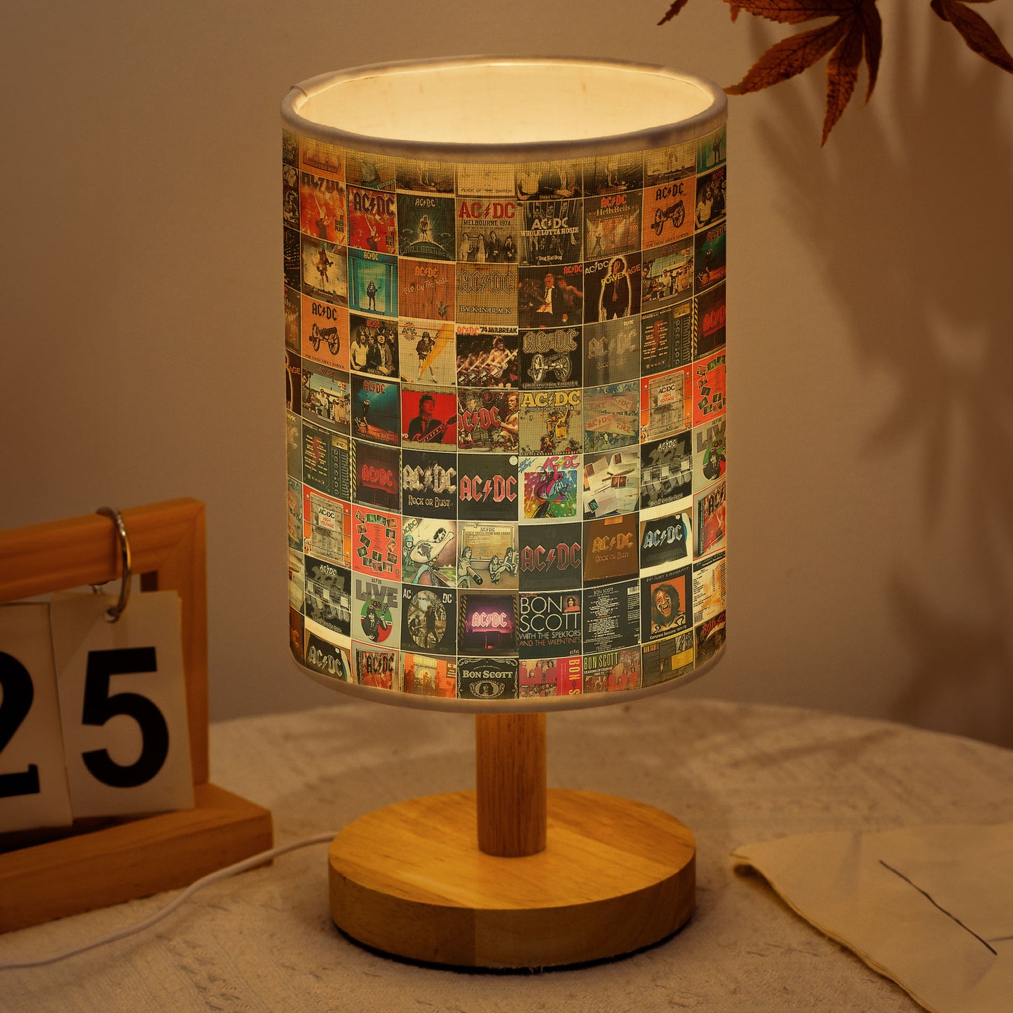 AC/DC Album Cover Collage Fabric Lamp – Rock & Roll Home Decor