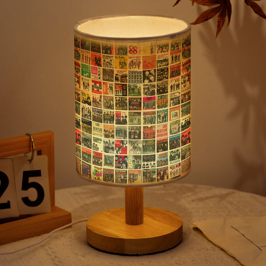 Vintage Beatles Album Cover Collage Table Fabric Lamp