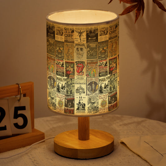 Vintage Rock Band Poster Collage Table Fabric Lamp